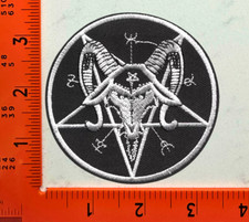 Goat Skull Pentagram Patch Embroidered Iron-On Occult Baphomet Badge