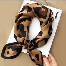  Luxury silk imitation70cm Scarf WomenBrown Leopard Print Kerchief SquareBandana