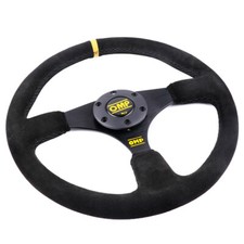 350mm 14' OMP Genuine Suede Leather Black Stitching Flat Sport Steering Wheel