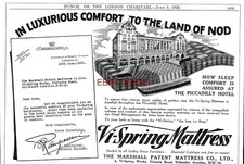 1929 Advert Marshall's VI-SPRING Patent Bed Mattresses Original Print Ad 743/50