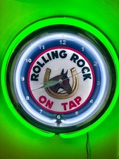 Rolling Rock on Tap Beer Bar Tavern Pub Man Cave Store Neon Style LED Clock Sign