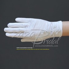 Girl's White Satin Gloves with Daisy Flowers Cross & Pearls