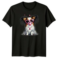 Papillon Dog Heart Sunglasses Papillon Dogs Animals Graphic Mens Womens T-Shirt
