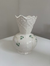 Vintage Belleek Parian China Vase Shamocks and Coronet top  7th mark 1980-1993
