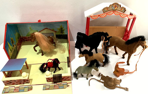 Vtg flocked horses donkey - horses,