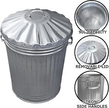 90 Litre Galvanised Metal Dustbin Bin Tapered Heavy Duty UK Manufacturer 90l