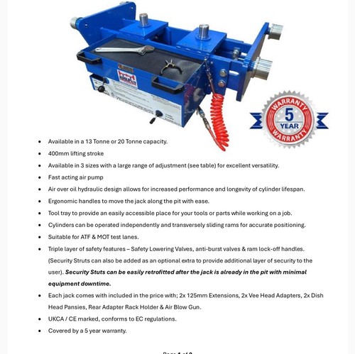 Pit jack ton air operated - jack,