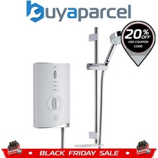 Mira Sport MAX AirBoost Electric Shower 9.0kW White Chrome + Riser Rail + Head