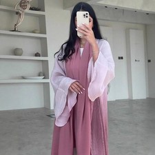 Gradient Color Dubai Women Open Robe Dress Kaftan Muslim Abaya Cardigan Ramadan