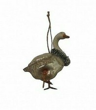 Gisela Graham Glittery Goose Glass Hanging Christmas Tree Decoration with Twine