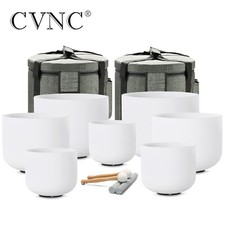 432Hz 6"-12" Set of 7 Chakra Frosted Quartz Crystal Singing Bowl Sound Heal Bags