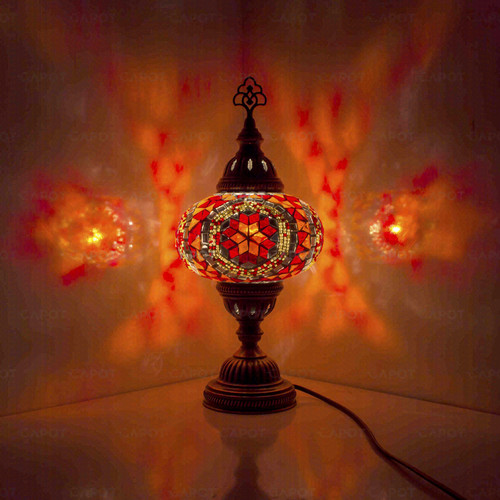 Red turkish mosaic table lamp - turkish,
