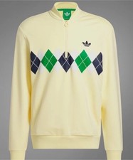 ADIDAS Golf Originals Argyle Printed 1/4 Zip Sweatshirt Yellow  Men’s S