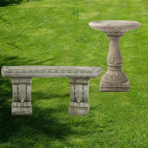 Solid stone cast garden - garden, bench