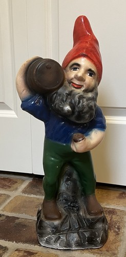 Vintage garden gnome concrete - gnome,