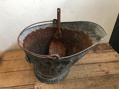 Old coal ash bucket - ash, primitive