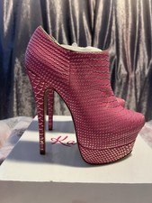 Kandee Pink And Gold Leather Super High Stiletto Peep Toe Platforms