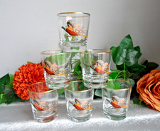 VINTAGE FLYING PHEASANT DESIGN 8.5cm HIGH WHISKY TUMBLERS / GLASSES X6