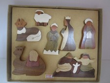 Vintage Handmade SIWOK South American WOOD Xmas Nativity set. Unused. In Box