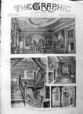 Original Old Antique Print 1886 Ham House Richmond Cabal Grand Staircase 19th