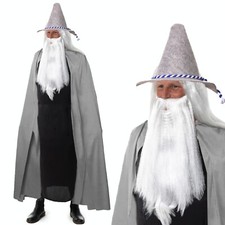 Adult Wizard Grey Halloween Fancy Dress Costume Film TV Beard & Wig Hat Cloak