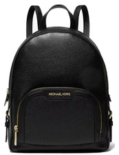New Michael Kors Jaycee Medium Zip Pocket Backpack Leather Black