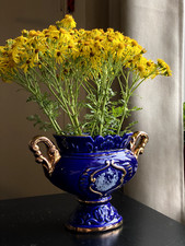 Italian Vintage Cobalt Blue and Gold  Handled Vase Bowl 1960s