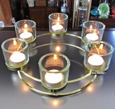 6 Candle Holder Round Tea Light Gold Centrepiece Glass Votive Modern Home Decor