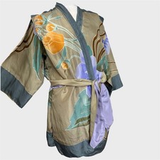 Vintage Stewart Sport 100% Silk Pastel Kimono Robe Gown 80’s Tie S M L Oriental