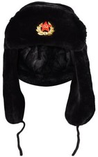 Men's Hat Russian Soviet Army Fur Sheepkin Leather Cossack Military Black Hat