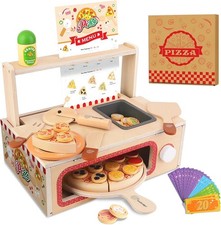 Wooden Pizza Toy Set for Kids 68PCS Montessori Pretend Play Food Toys Age 3+