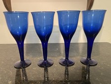 Vintage Cobalt Blue Wine Glasses Set of Four Elegant Tall Stemware Tableware