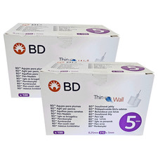 BD Thin Wall Pen Needles 0.25mm (31G) x 5mm, 200 Count, NEW 