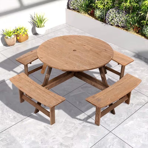 Seater wooden round picnic - wooden,