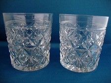 Pair Stuart Crystal Waverley Cut Pattern Tumblers Signed - Set 1