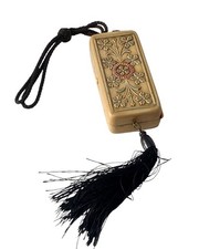 Art Deco Celluloid Vanity Purse: Flapper Powder Compact with Silk Cord, 1920s