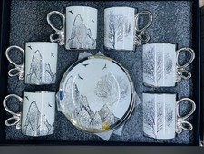 Stunning Turkish Arabic coffe Set Of 6 Cups & 6 Saucer  Sliver Colour For Gift