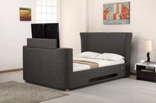 Winged Fabric TV Electric Bed with Bluetooth Speakers Grey 4ft6 Double