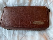 SUPERDRY VINTAGE ZIPPED BROWN LEATHER MULTI COMPARTMENT WALLET