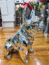 X LARGE SILVER BLING Large Ceramic French Bulldog Dog Statue SHELF SITTER 40CM