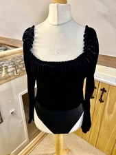 Miss Selfridge Velvet Body Suit Black Milkmaid Style Size 14 BNWT Christmas Y2K