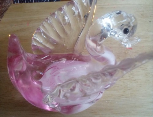 Pink glass swan ornament - glass, in