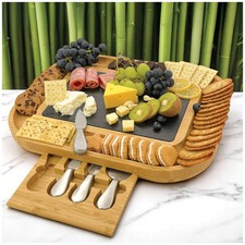 Carrara Bamboo Cheese Board Marble Insert Stainless Steel Knives Charcuterie Set
