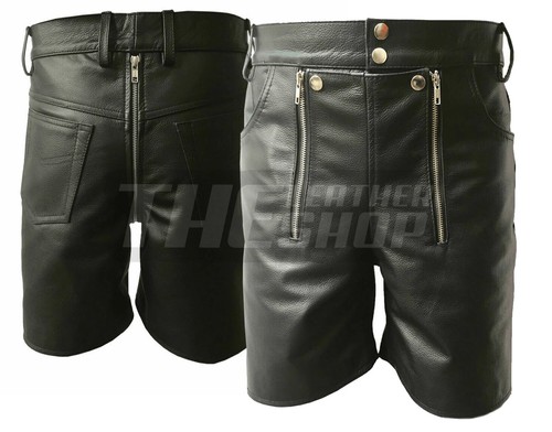 Men leather shorts black - leather,