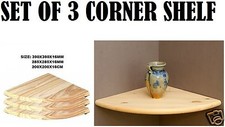 Set Of 3 Natural Wood Corner Shelf Wall Mounted Storage Wooden Unit Shelves Kit