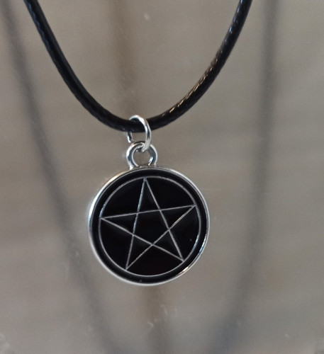 Pentagram necklace black - pentagram,