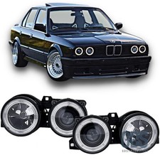 BMW E30 82 - 93 DEPO ANGEL EYE HEADLIGHTS HEADLAMPS PAIR LEFT RIGHT BLACK UK