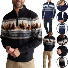 Threadbare Mens Aztec Jacquard Jumper Full Zip Knitted Funnel Neck Cardigan Top