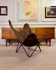 VINTAGE BUTTERFLY CHAIR WITH BROWN SUEDE SEAT
