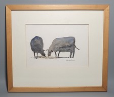 Double Cows Cow Framed Watercolour Painting Signed Squire Contemporary Art 